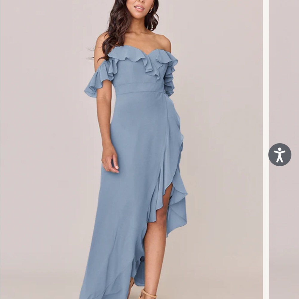Revelry Off-Shoulder High Low Dress in French Blue